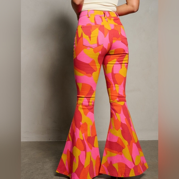 Color Me Retro Flare Leg Jeans Multi-Color High Waist Various Sizes  Peach Love - Picture 2 of 4